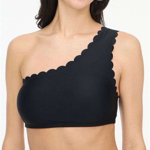 NWT Scalloped One-Shoulder Bikini Top Black Size XXS - Picture 1 of 7